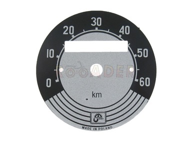 Tarcza licznika (cyferblat) KOMAR, RYŚ, ŻAK do 60km/h, czarna - średnica 54mm
