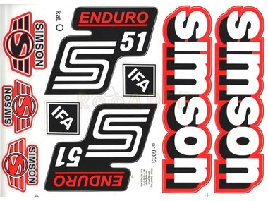 Naklejka SIMSON S51 ENDURO biało-czarno-czerwona (komplet na cały pojazd)
