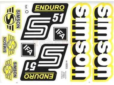 Naklejka SIMSON S51 ENDURO biało-czarno-żółta (komplet na cały pojazd)