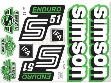 Naklejka SIMSON S51 ENDURO biało-czarno-zielona (komplet na cały pojazd)