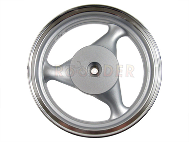 Koło 12" x 3,50 (felga) - RALLY, SHOTGUN i inne skutery z silnikiem czterosuwowym GY6 50/80cm3 (tył, aluminiowa, srebrna, 19 frezów)