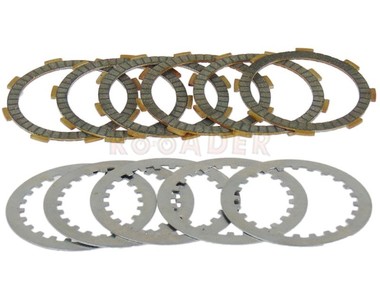 Tarcza sprzęgła do  silnika 162FMJ, 165FMM, 169FMM, CB150, CB200, CB250 + przekładki (komplet, 6 tarcz i 5 przekładek) - do motocykli Romet, Junak, Barton, Zipp 150/200/250 