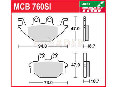 Klocki hamulcowe TRW-LUCAS MCB760SI (FA377) złote - KYMCO KXR 250, MXU 250/300/500/700, UXV 500/700; SYM Quadlander 250/300, Quadraider 600; YAMAHA YZF-R 125