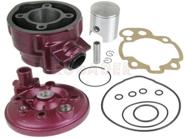Cylinder APRILIA RS50, RX50, MX50; YAMAHA TZR50, DT50; Beta, Malaguti, MBK, Motorhispania, Peugeot, Rieju, Sherco - MINARELLI AM6 - 80cm3, Ø49,00mm, sworzeń 12mm, bordowy (zestaw z głowicą)