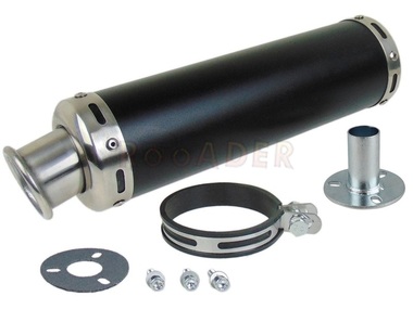 Tłumik GY6  50/80 - ROMET, ROUTER, BARTON, JUNAK, KYMCO, ZIPP i inne skutery z silnikiem 4T - TUNING, czarny + obejma