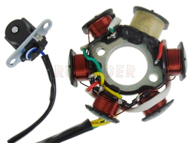 Stojan alternatora do silnika 139/147/152FMB (6 cewek, 5 przewodów, kostka żeńska 4p) - do motorowerów Romet, Router, Junak, Barton, Benzer, GB Motors, Kingway, Zumico, Zipp i innych 50/70/110 cm3