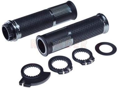 Manetki kierownicy LEOSHI model 654 czarno-tytanowe + tuleja i trzy adaptery rolgazu