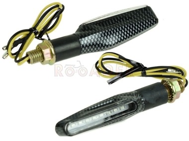 Kierunkowskaz uniwersalny W-1432 LED SEKWENCYJNY (dynamiczny), prostokątny MINI, carabon/biały (komplet, prawy+lewy)