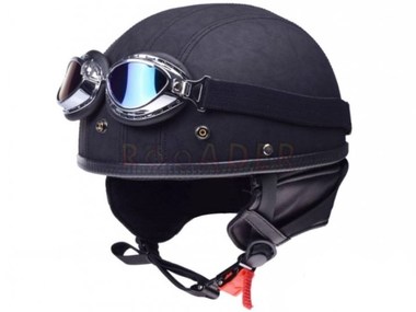 Kask AWINA TN-8689 otwarty, skóra czarna matowa + gogle (60-61cm / L)