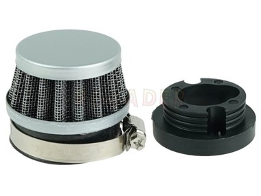 Filtr powietrza stożek CHROM mini - łącznik prosty ø42mm - do POCKET BIKE, Mini Cross, Mini Bike, Mini ATV (v.1) + kryza redukcyjna