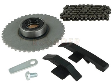 Koło zębate sprzęgła rozrusznika elektrycznego do silnika YX110, YX120, W120 - 110/125cm3 - do motocykli typu Pit Bike, Dirt Bike, Cross (RXF, RFN, RFZ, MRF, YCF, KAYO) + łańcuch rozrusznika i ślizgi