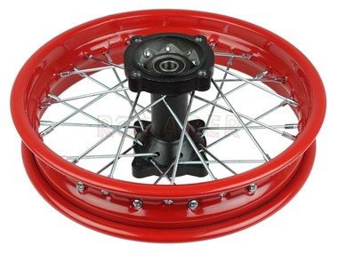Koło 12" x 1,85 - do motocykli Pit Bike, Dirt Bike, Cross - KAYO, MRF, YCF; Honda CRF; Apollo RXF, RFZ (tył, stalowe, czerwone)