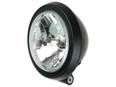 Lampa przednia JUNAK M12, M12 Vintage, M12 Cafe 125 - czarna z ramką czarną (na żarówkę H4, HS1)