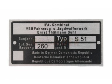 Tabliczka znamionowa SIMSON-IFA S51
