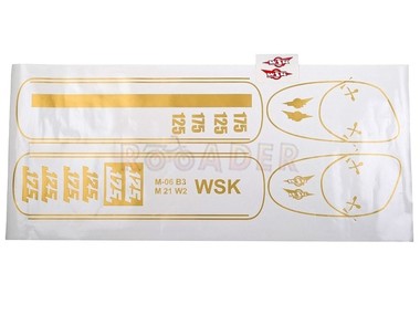 Naklejka WSK M06 B3, M21W2 Garbuska - komplet naklejek i szparunków na cały motocykl, złote