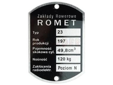Tabliczka znamionowa ZR ROMET - ROMET Komar 23..
