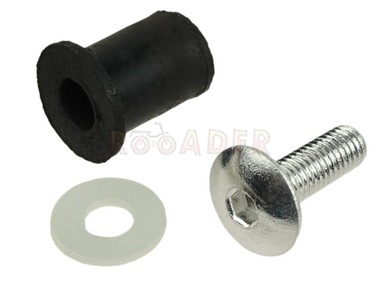 Śruba montażowa  M5 do owiewek - komplet z tulejką gumową i podkładką (gwint M5 / długość 15mm/18mm / na klucz imbusowy) - srebrna