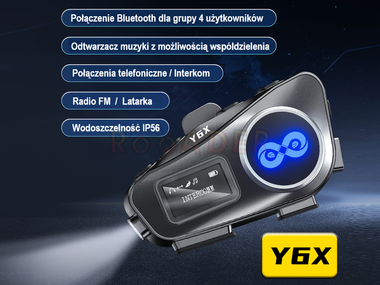 Zestaw słuchawkowy HEBE Y6X (na 1 kask) - interkom, telefon, radio, odtwarzacz muzyki, latarka