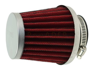 Filtr powietrza stożek CZERWONY/CHROM - łącznik prosty ø43mm