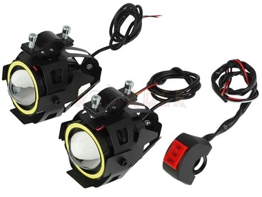 Lampy dodatkowe przednie uniwersalne halogeny LED z ringiem + przełącznik na kierownicę