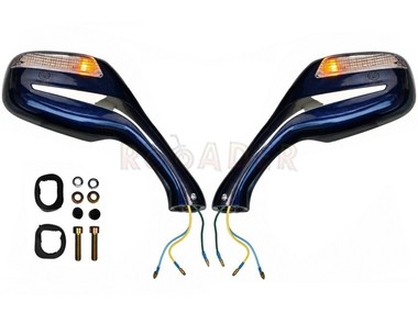Lusterko do ZIPP Quantum, MOTOBI Sowa, BARTON Falcon, Huragan, ROMET RXL, JONWAY N.A.125 z kierunkowskazami, granatowo-srebrne (para), śruby M8 P+P
