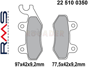 Klocki hamulcowe RMS 22 510 0350 (FA197, MCB663) - DAELIM Roadwin; HONDA CBF, VT, XL; KYMCO Agility, Agility City, B&W, Dink, Grand Dink, Like, People, Movie, Sent, Spacer, Super 9, Top Boy, Zing