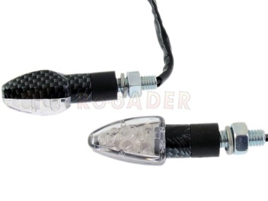 Kierunkowskaz uniwersalny W-1339 LED, stożkowy MINI, carbon/biały (komplet, prawy+lewy)
