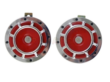 Sygnał dźwiękowy 12 Volt - ø125mm - CHROM-CZERWONY -  komplet 2 sztuki
