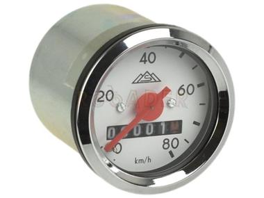 Licznik - prędkościomierz SIMSON S51 do  80km/h - Ø48mm, biały cyferblat, chromowana ramka (oryginał MZA)