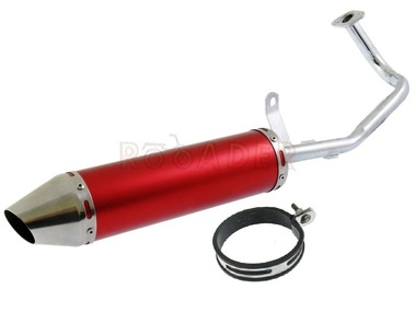 Tłumik GY6  50/80 - ROMET, ROUTER, BARTON, JUNAK, KYMCO, ZIPP i inne skutery z silnikiem 4T - TUNING, czerwony z kolankiem + obejma