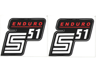 Naklejka S51 ENDURO - 10,5 x 10cm czerwono-czarna, komplet P+L (do motorowerów SIMSON)