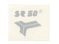 Naklejka SR50 - 8,5 x 7cm srebrna (do motorowerów SIMSON)
