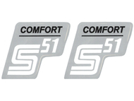 Naklejka S51 COMFORT - 10,5 x 10cm czarno-srebrna, komplet P+L (do motorowerów SIMSON)