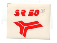 Naklejka SR50 - 8,5 x 8cm czerwono-srebrna (do motorowerów SIMSON)