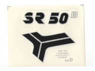 Naklejka SR50 - 8,5 x 8cm czarno-srebrna (do motorowerów SIMSON)