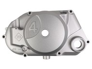 Pokrywa silnika SIMSON S51, SR50 lewa, 4b (wersja z obrotomierzem), aluminiowa, srebrna lakierowana (oryginał MZA)