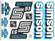 Naklejka SIMSON S51 ELECTRONIC biało-czarno-niebieska (komplet na cały pojazd)