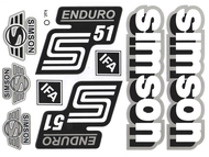 Naklejka SIMSON S51 ENDURO biało-czarno-srebrna (komplet na cały pojazd)