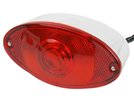 Lampa tylna uniwersalna OKO - obudowa chrom, klosz czerwony, DIODY LED - światło pozycyjne + światło stop + podświetlenie tablicy rejestracyjnej