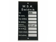 Tabliczka znamionowa WSK - typ M06 (wersja 1)