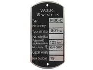 Tabliczka znamionowa WSK - typ M06-Z