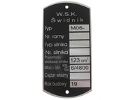 Tabliczka znamionowa WSK - typ M06 (wersja 2)