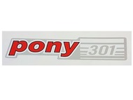 Naklejka PONY 301 - 14,5 x 3cm srebrno-biało-czerwona (do motorynki ROMET)