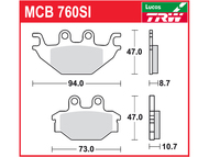 Klocki hamulcowe TRW-LUCAS MCB760SI (FA377) złote - KYMCO KXR 250, MXU 250/300/500/700, UXV 500/700; SYM Quadlander 250/300, Quadraider 600; YAMAHA YZF-R 125