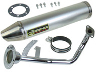 Tłumik GY6  50/80 - ROMET, ROUTER, BARTON, JUNAK, KYMCO, ZIPP i inne skutery z silnikiem 4T - TUNING, srebrny z kolankiem + obejma