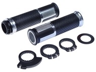 Manetki kierownicy LEOSHI model 654 czarno-srebrne + tuleja i trzy adaptery rolgazu