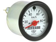 Licznik - prędkościomierz SIMSON S51 do 100km/h - Ø59mm, biały cyferblat, czarna ramka (oryginał MZA)