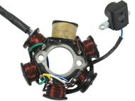 Stojan alternatora do silnika 139/147/152FMB (6 cewek, 5 przewodów, kostka męska 4p) - do motorowerów Romet, Router, Junak, Barton, Benzer, GB Motors, Kingway, Zumico, Zipp i innych 50/70/110 cm3