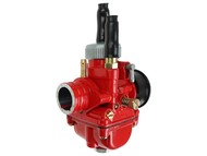 Gaźnik APRILIA, DERBI, GILERA, MALAGUTI, MBK, MOTORHISPANIA, PEUGEOT, RIEJU, SHERCO - motorowery z silnikami AM6 i D50B - gardziel 19,0mm, ssanie na linkę, czerwony (PHBG 19) + redukcja