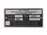 Tabliczka znamionowa SIMSON-IFA S51